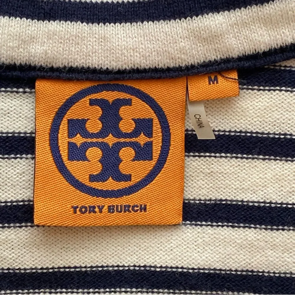 Tory Burch White/ Blue Cotton Knit Mini Tunic Nautical Dress Size Medium